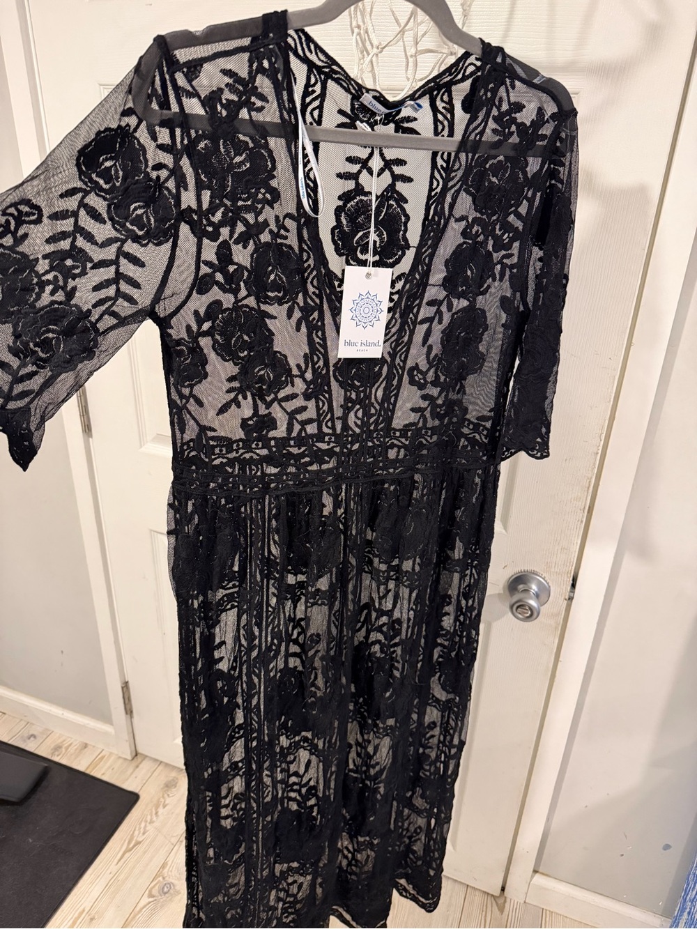 Blue Island Black Lace Overlay Maxi cover up